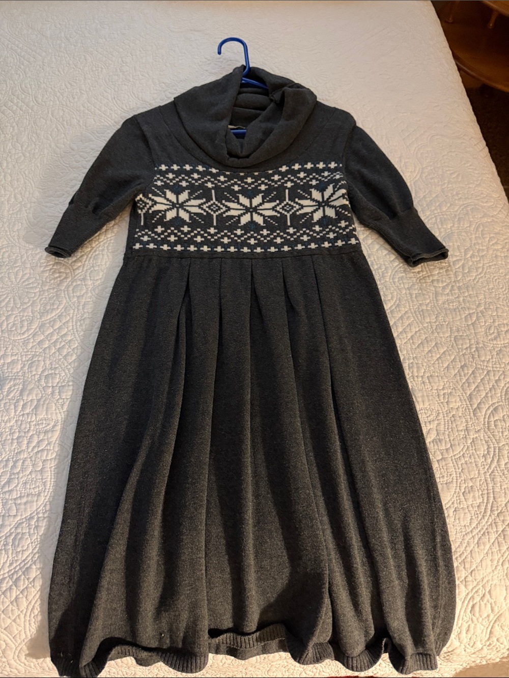 Gianni Bini Charcoal & White Fair Isle Cowl Sweater Dress like new
